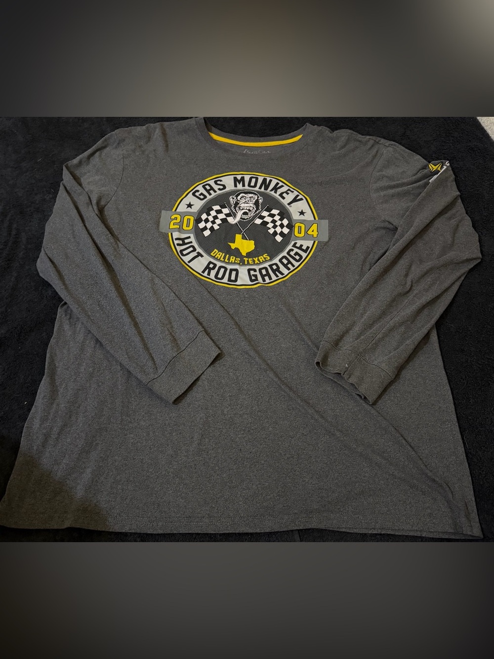 Gas Monkey Long Sleeve Crewneck Shirt - Gray with Yellow Logo